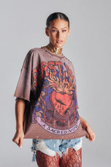 SACRED HEARTH RHINESTONE DISTRESSED TEE