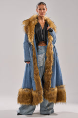 VIVIAN FUR TRIM TRENCH IN DENIM
