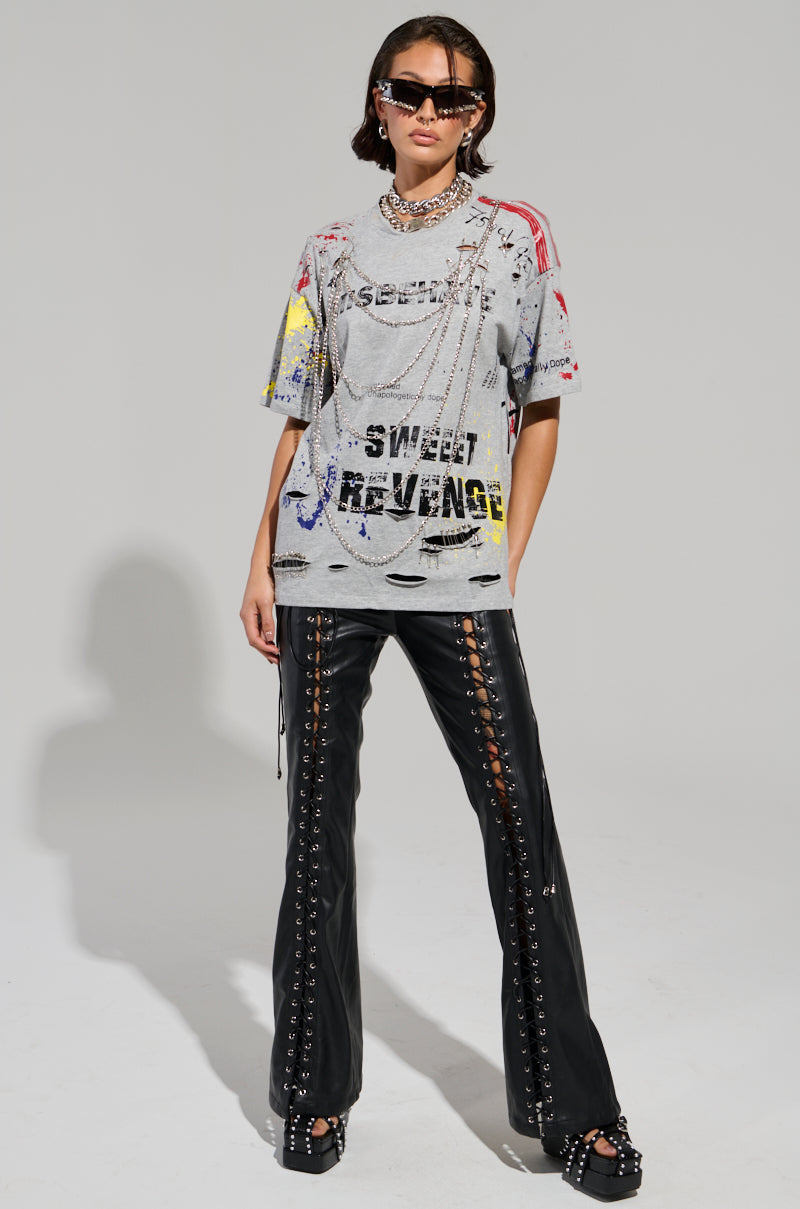 SWEET REVENGE DISTRESSED T-SHIRT IN GREY
