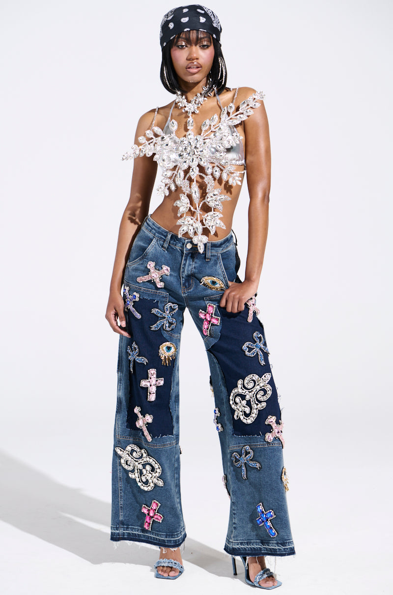 BLINDED BY THE LIGHTS RHINESTONE TOP