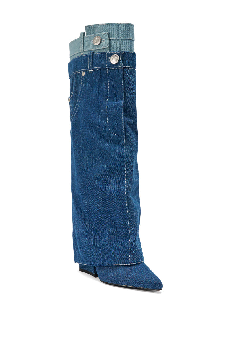 AZALEA WANG DOUBLE FLY DENIM CHUNKY BOOT