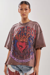 SACRED HEARTH RHINESTONE DISTRESSED TEE