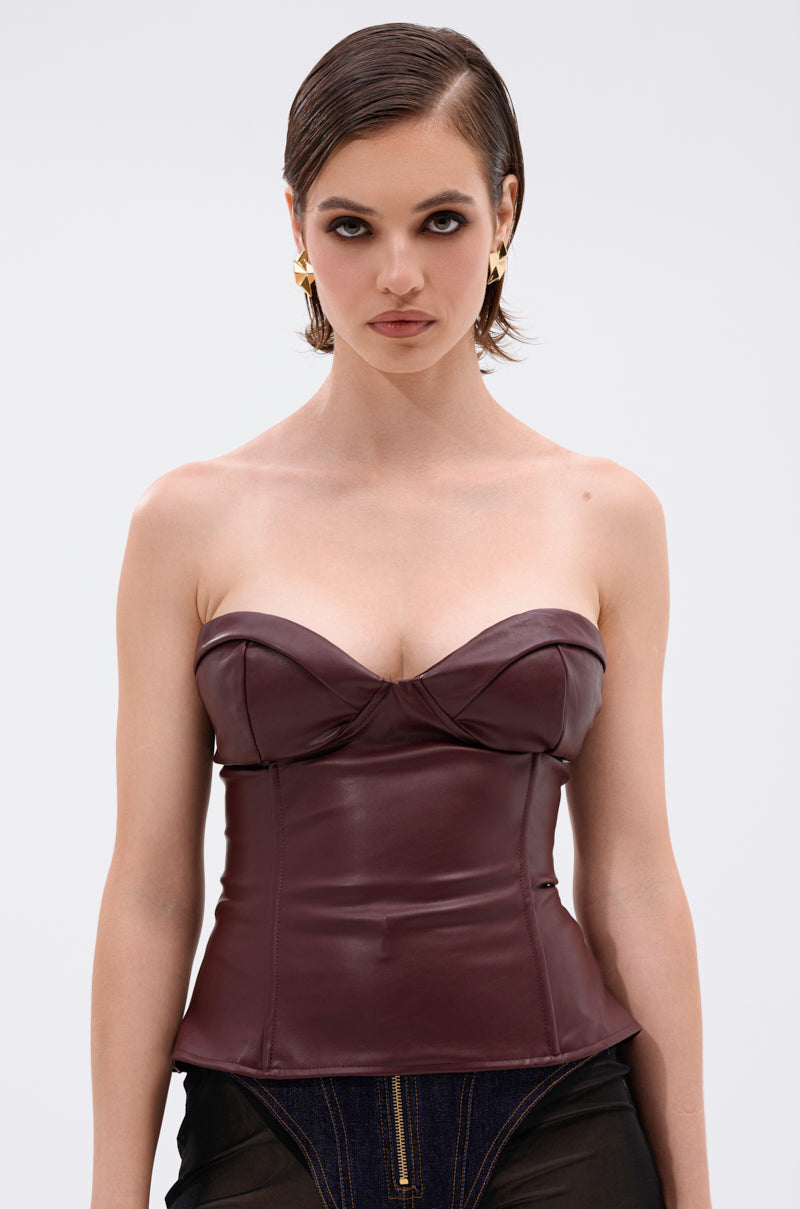 WHATEVER SHE WANT FAUX LEATHER CORSET