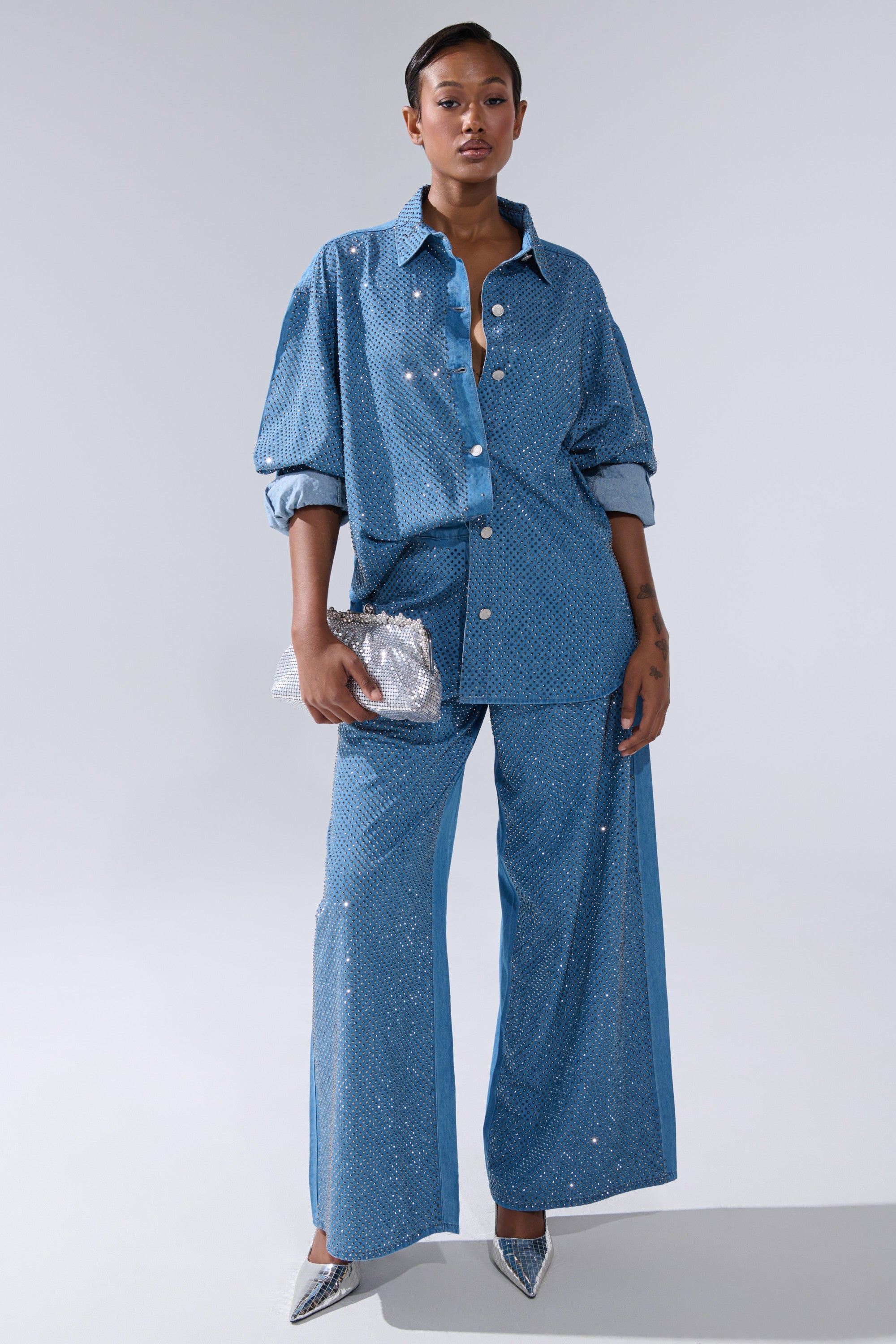 BLING BLING DENIM BUTTON DOWN TOP