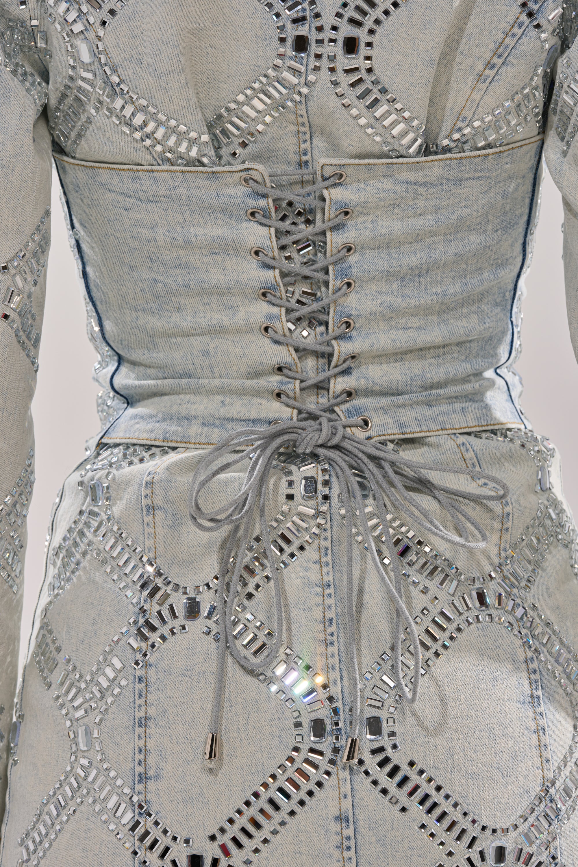 LOOK AT ME RHINESTONE BLAZER DRESS IN LIGHT BLUE DENIM