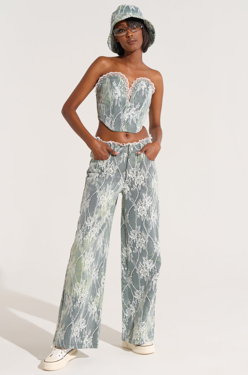 VERONICA FLORAL LACE DENIM CORSET