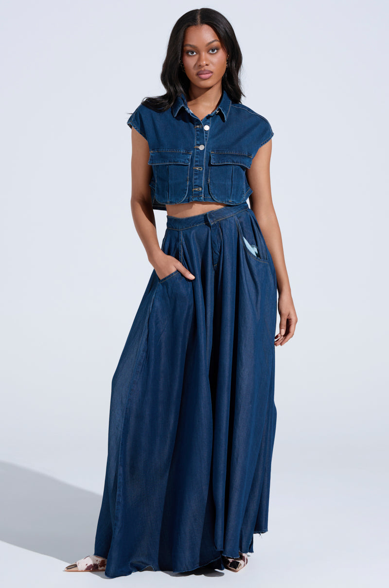 CARRIE BUTTON DOWN DENIM VEST TOP