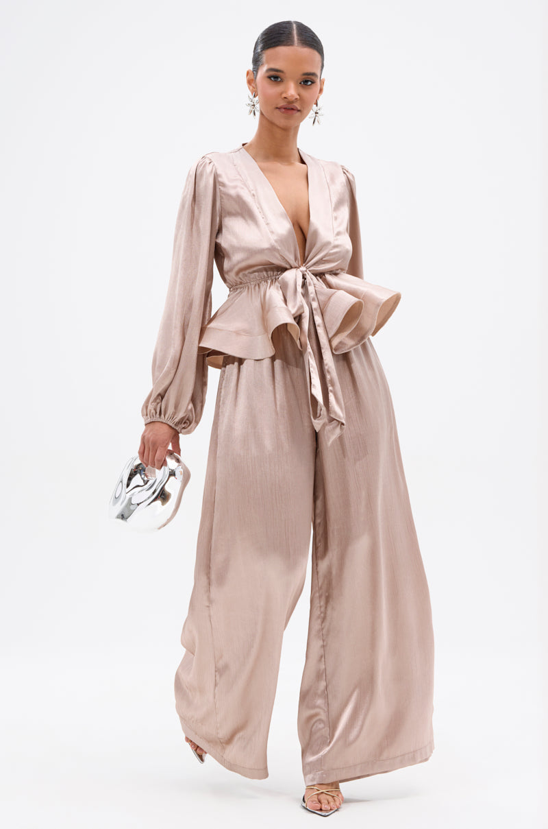 ELEGANT PEPLUM TIE FRONT BLOUSE