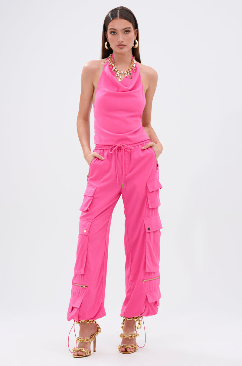 UP TO NO GOOD HALTER BLOUSE IN PINK
