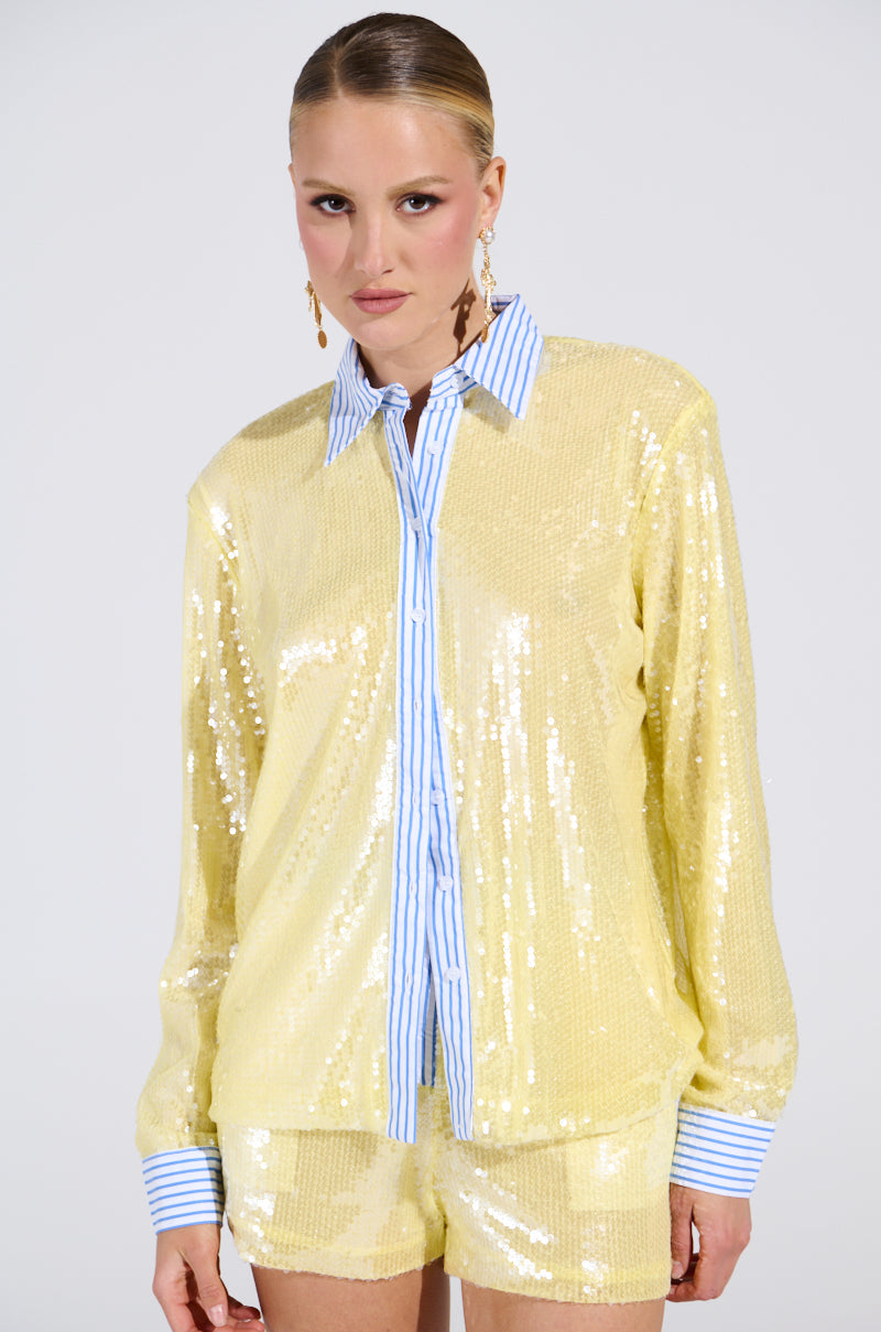 DOLLY SEQUIN BUTTON DOWN TOP