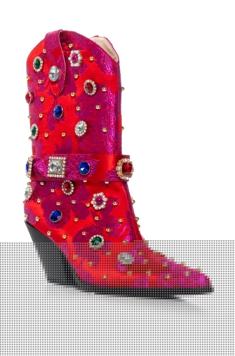AZALEA WANG DILIGENT RED BROCADE AND GEMS WESTERN BOOTIE