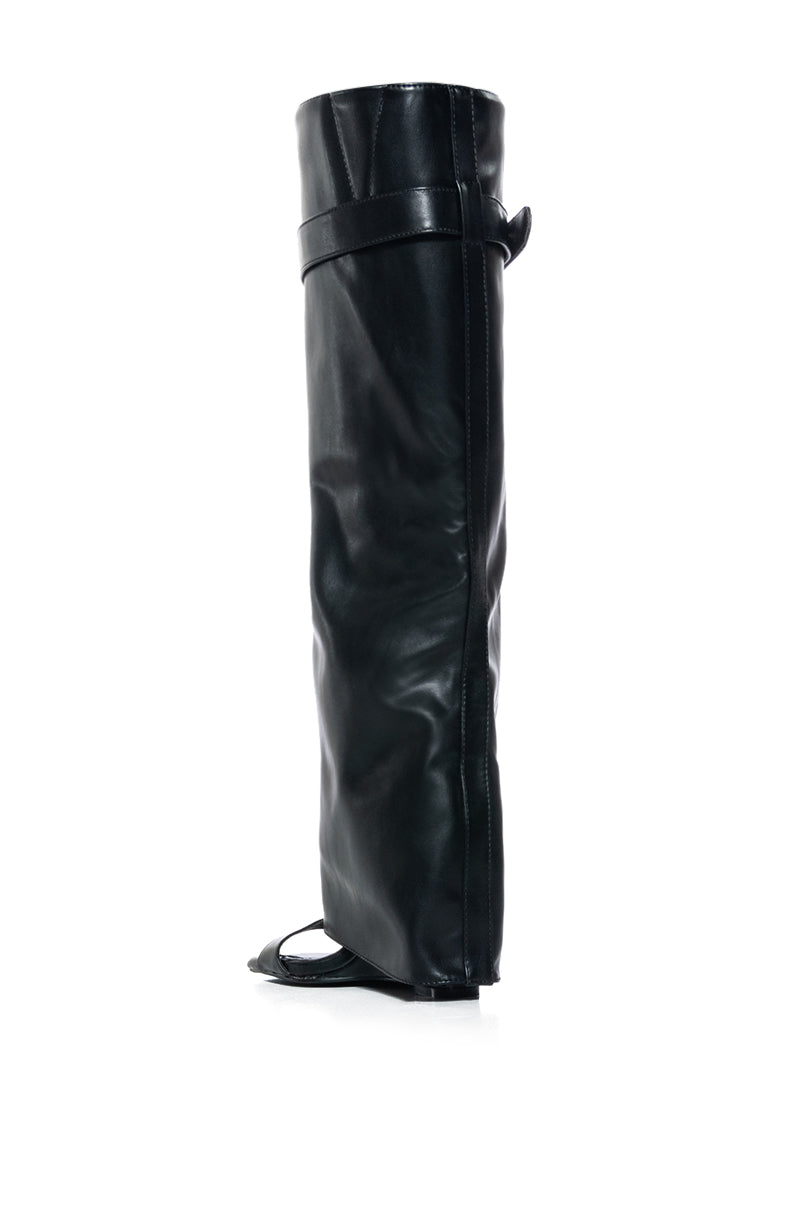 AZALEA WANG MARIETTA FOLD OVER OPEN TOE SANDAL BOOT IN BLACK