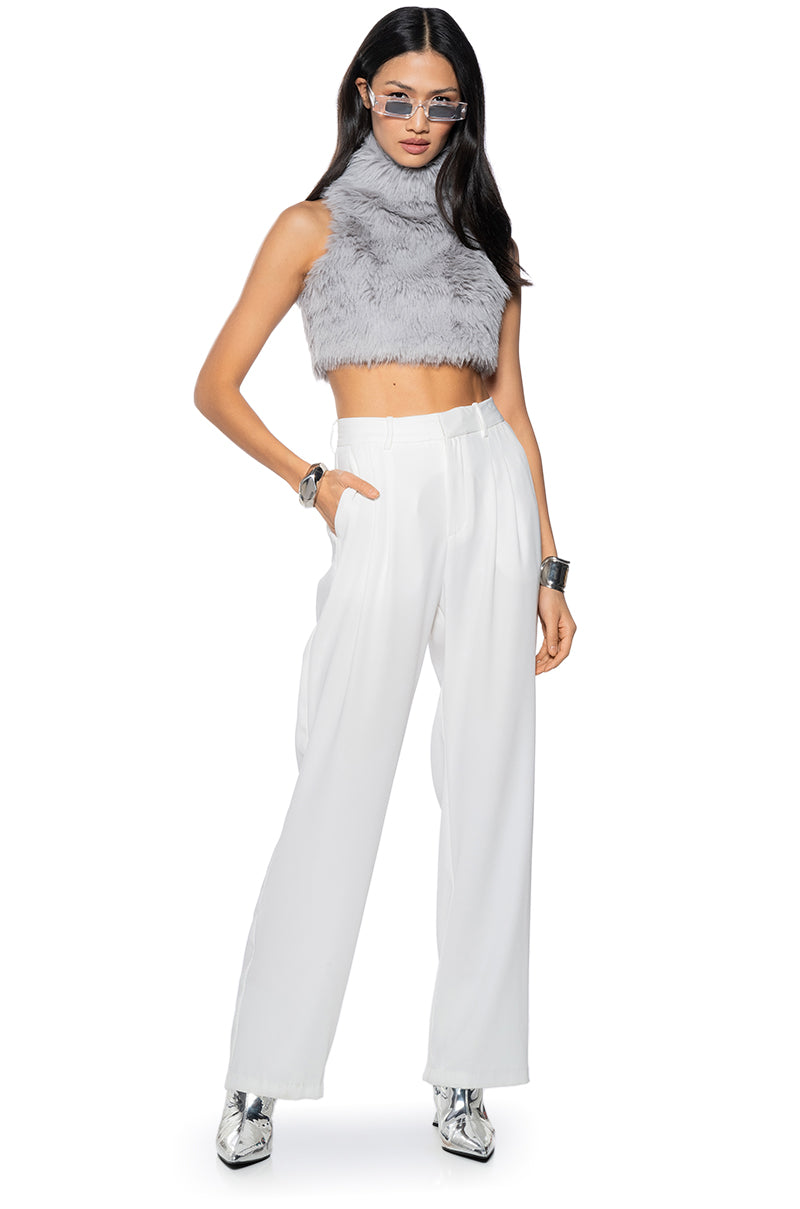 BAD GAL SLEEVELESS MOCK NECK FUR TOP