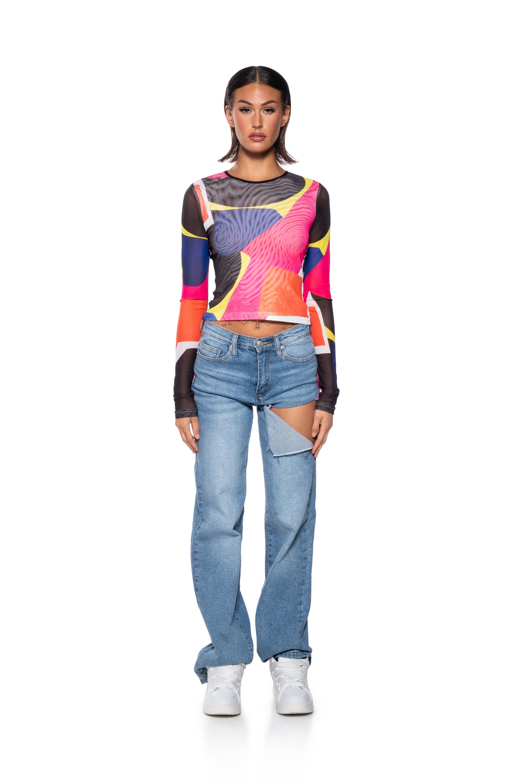 CAREFUL WITH ME LONG SLEEVE MESH TEE