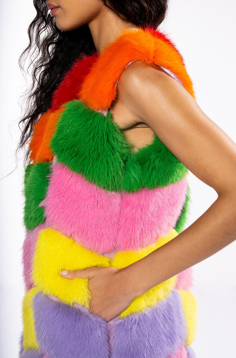 JAYLEY BRAND FAUX FUR RAINBOW VEST