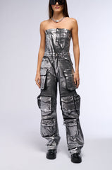 STAR OF THE SHOW METALLIC DENIM JUMPSUIT